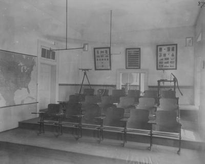 A physics lecture room in Maguire Hall, pictured in 1893.