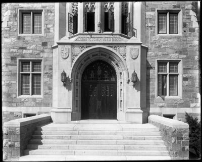 A 1933 photo of the front entrance to Copley Hall