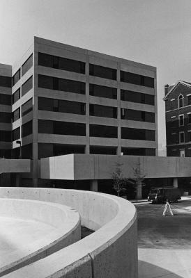 Black and white photograph of the Concentrated Care Center building