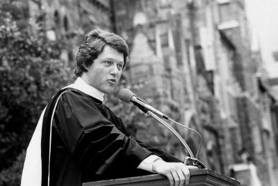 Bill Clinton, governor of Arkansas, delivers commencement address in May 1980.