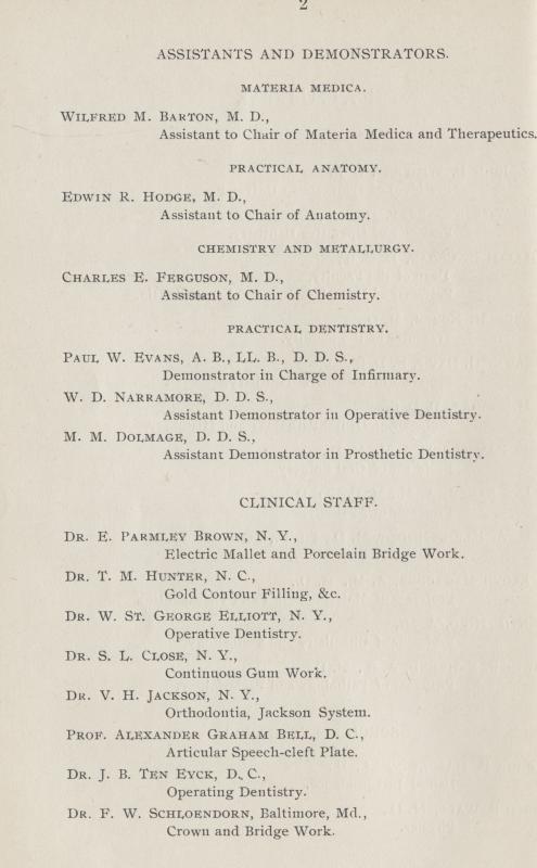 Printed Circular of information for the Dental School