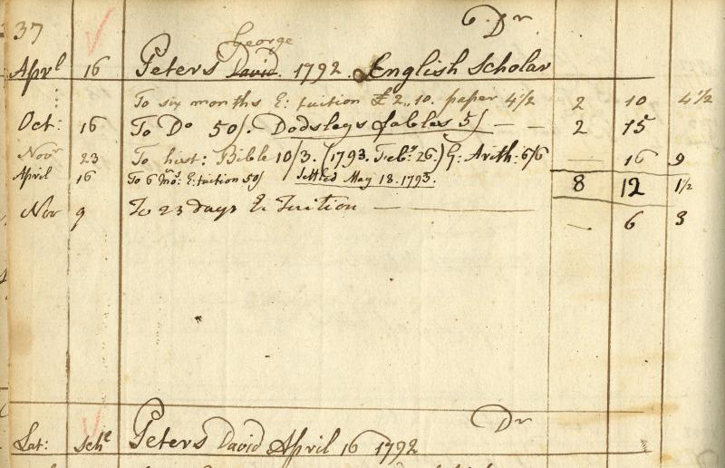 Handwritten financial account relating to George Peter's schooling at Georgetown, 1792