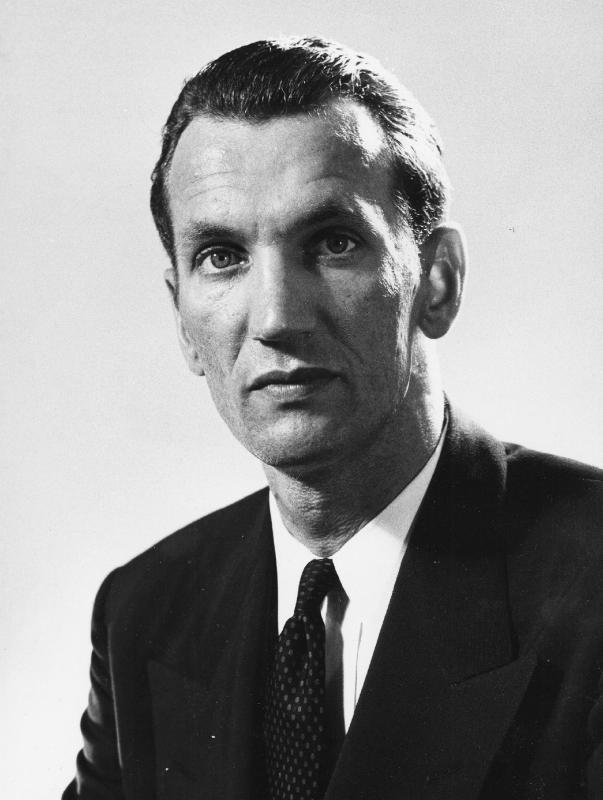 A 1960 photo depicting Prof. Jan Karski, dressed in a suit and tie