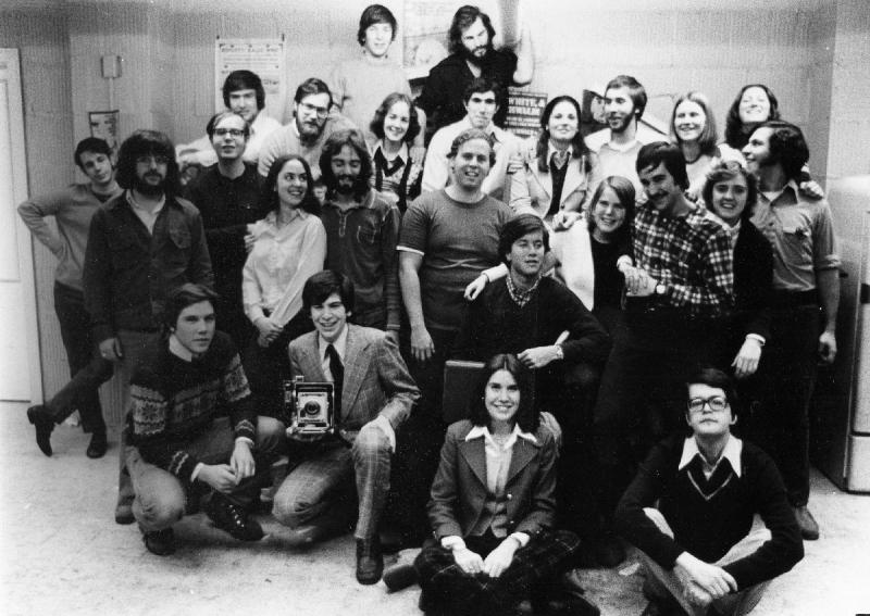 The Hoya's staff pose for an indoor group photo in 1975