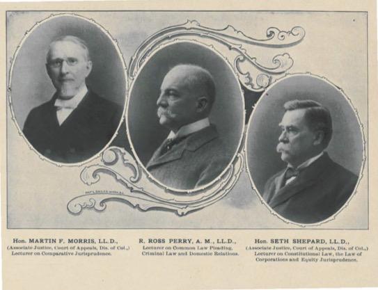 Image of three men , on the left is Morris with the description "Hon. Martin F. Morris, LL.D"