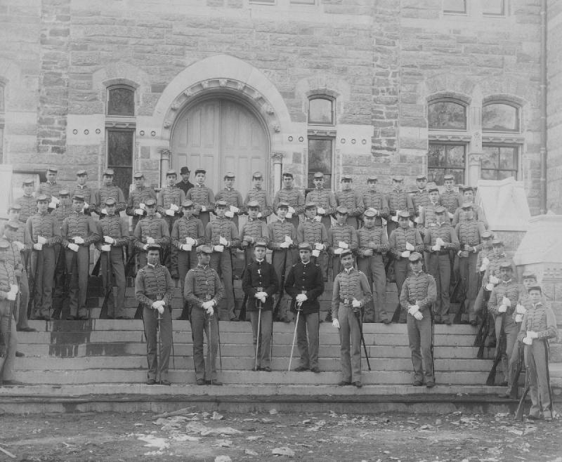 Georgetown University Cadets on the steps of Healy Hall